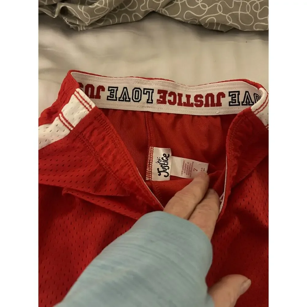 Justice Red And Florescent Orange Mesh Shorts  size 7